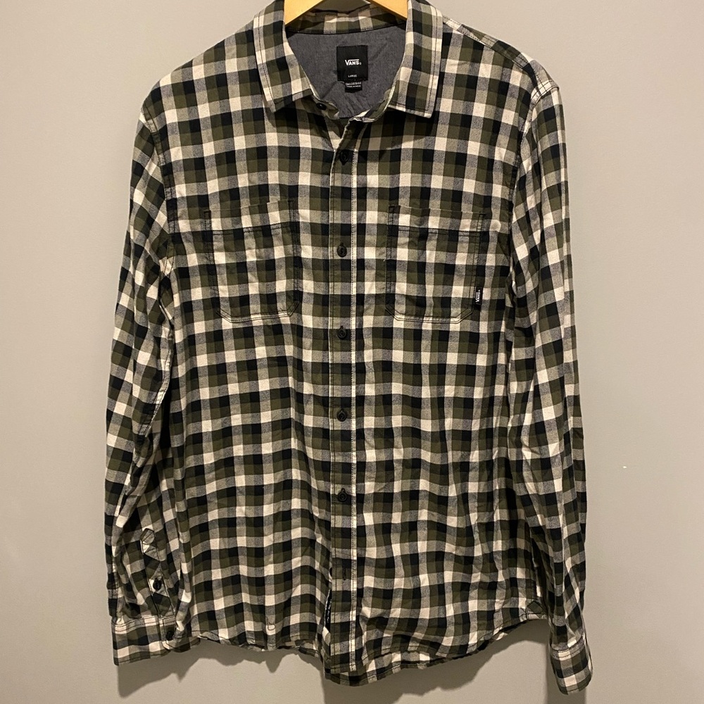 VANS Cotton Flannel Classic Plaid in Olive/Black/Grey/Cream - Mens L Tailored